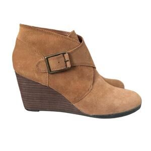 Lucky Brand Sumarah Suede Wedge Booties | Camel Tan | Leather | Size 8.5 Neutral